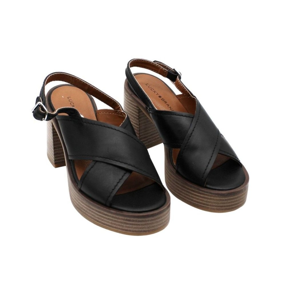 Lucky Brand Black Leather Platform Slingback Sandals
